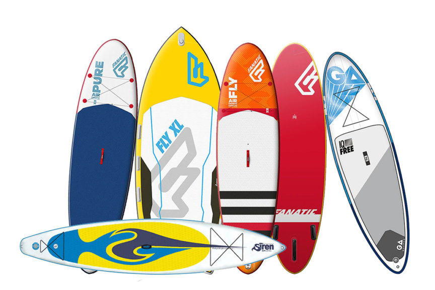 Auswahl an SUP-Boards von Fanatic, GA und Siren